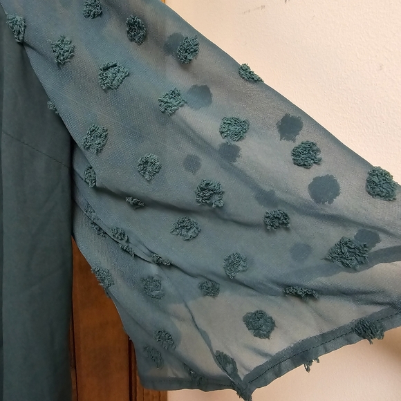 Emerald Green Blouse Sheer 3/4 Sleeve 2X - Picture 4 of 6